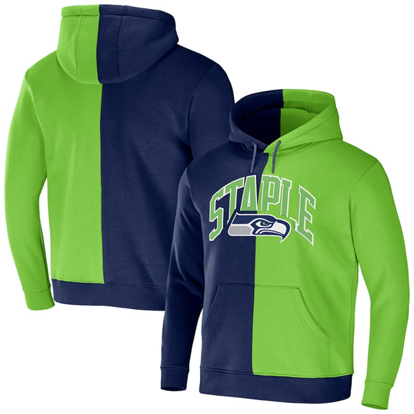 Seattle Seahawks Navy Green Split Logo Pullover Hoodie